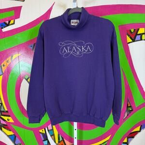 Brittania by Levi's. Purple Turtleneck Sweater Alaska Embroidery. Size Large.